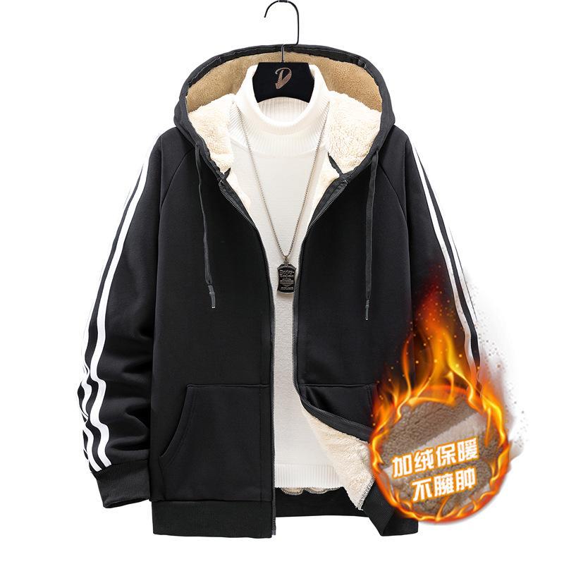 Men's Plush Lamb Fleece Hooded Sweatshirt - Thick, Loose, Warm Cardigan for Autumn and Winter Sports Leisure