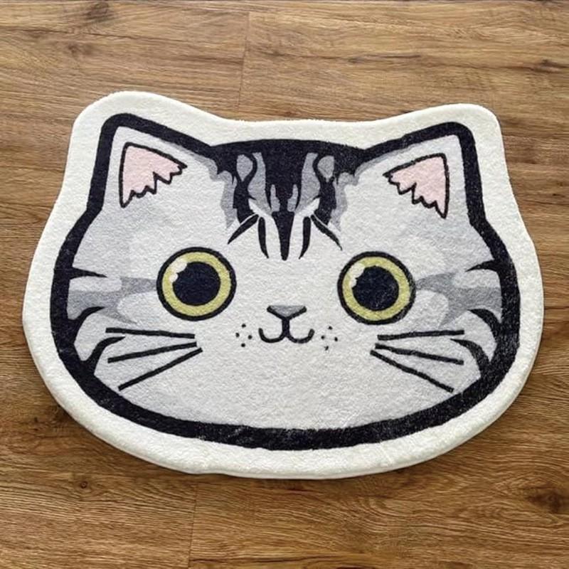 Soft Faux Wool Cartoon Cat Area Rug Non-Slip Absorbent Floor Mat Bedroom Living Room Bathroom