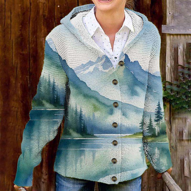 25-Year Cross-Border Hooded Cardigan-Style Fine Knit Sweater Coat