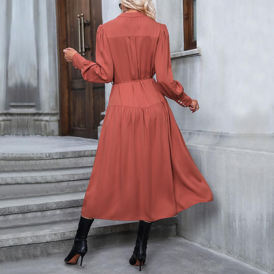 Spring Outwear Vintage Elegant Long Sleeve Solid Color Versatile Dress