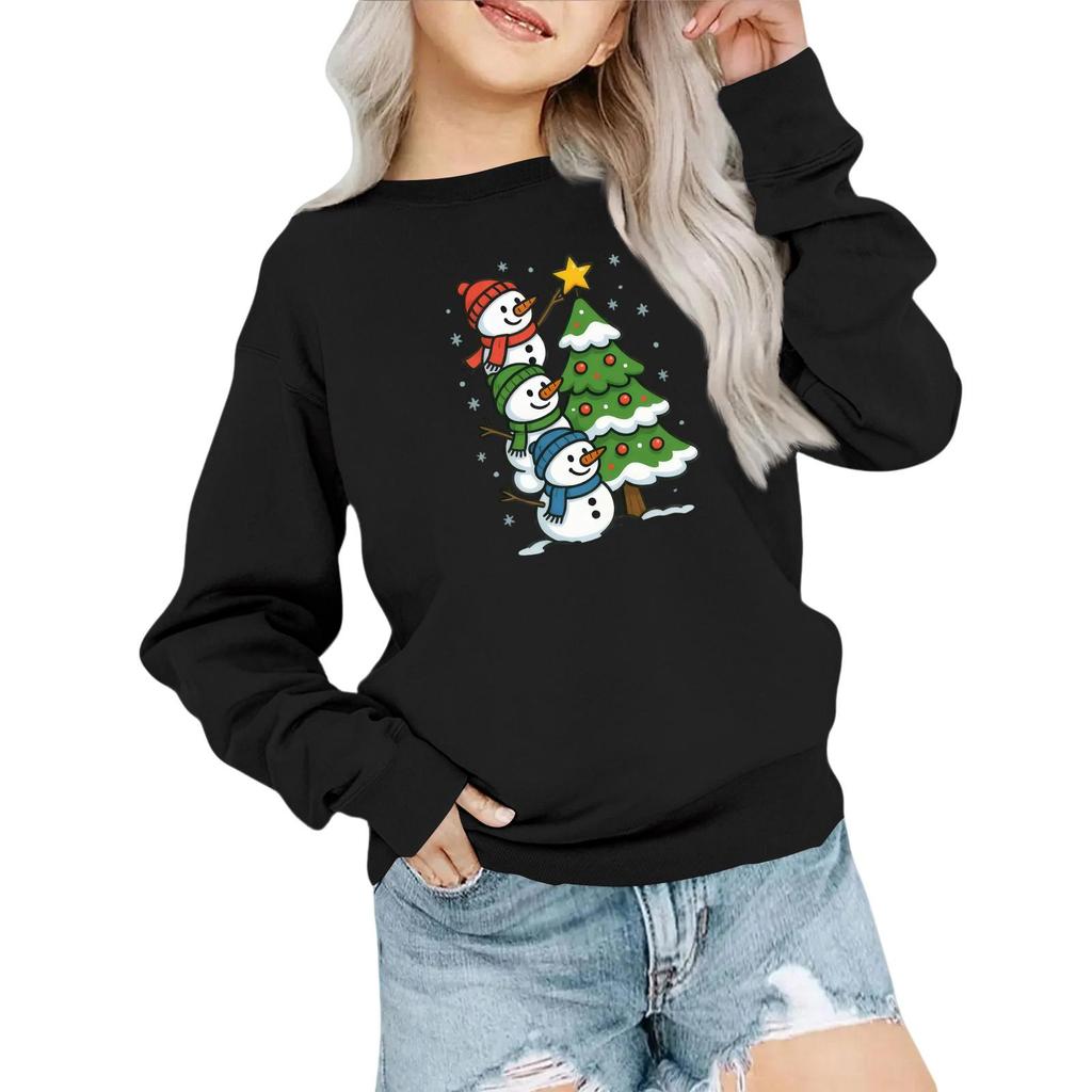 Kids' Fashion Loose-Fit Casual Long-Sleeve Christmas Print Oversized Crewneck Sweatshirt