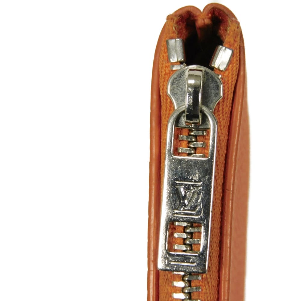 Used LV logo calfskin key ring with aerogram pattern, Volcano Orange, 12564 card key holder pochette cle M81032 7943