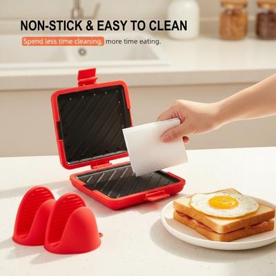 Microwave Sandwich Maker Microwave Toaster with Adjustable Silicone Strap Removable Non-Stick Microwave Grilled Cheese Maker