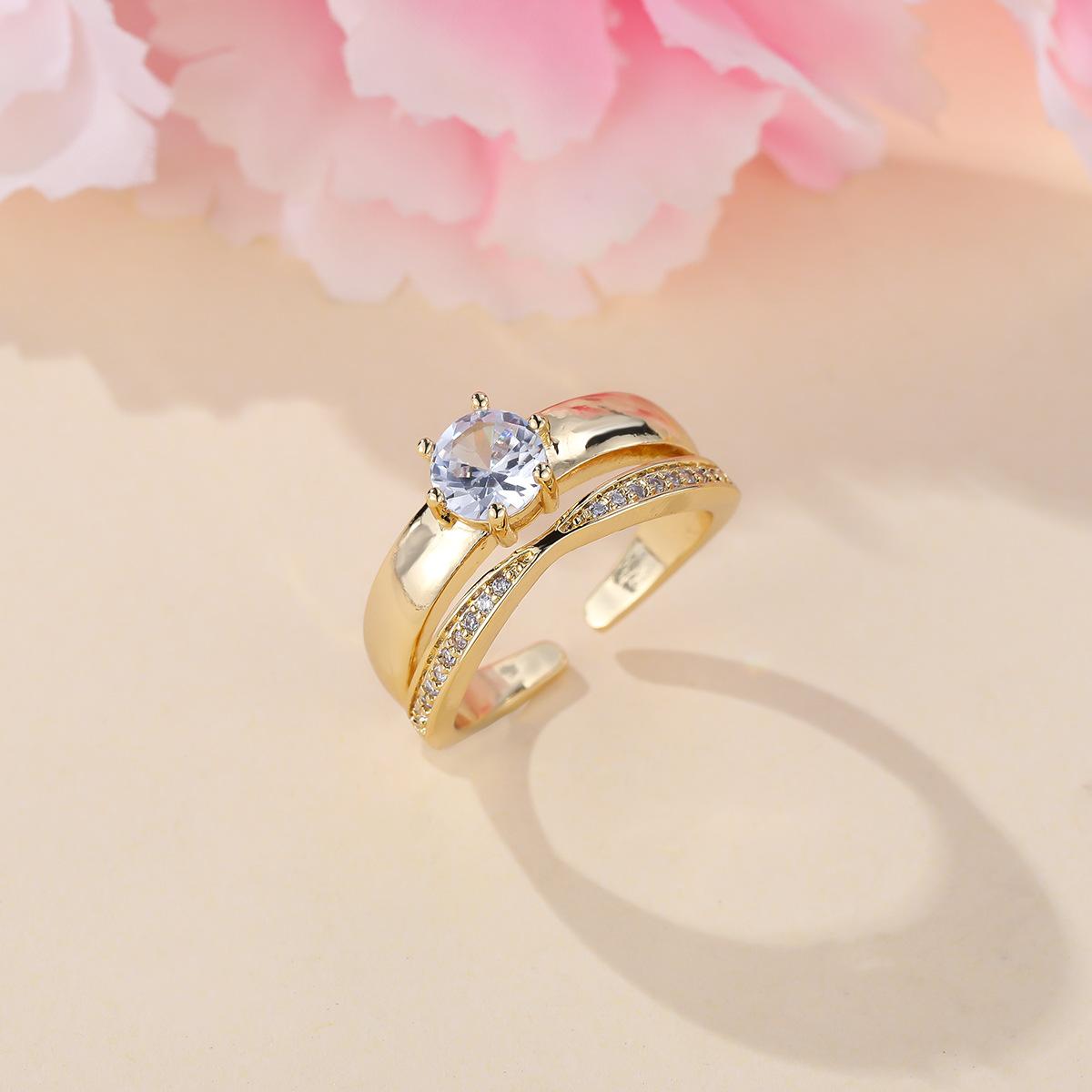 Zhe Huang s explosive gold six-claw white diamond open ring, exquisite and versatile simple dating women s ring