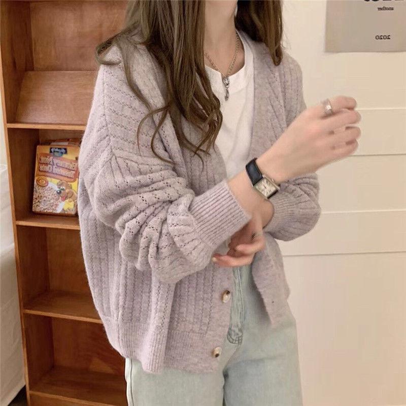 Spring  Autumn New Loose Retro All-match Knitted Cardigan Women's Lazy Style Gentle Short Sweater