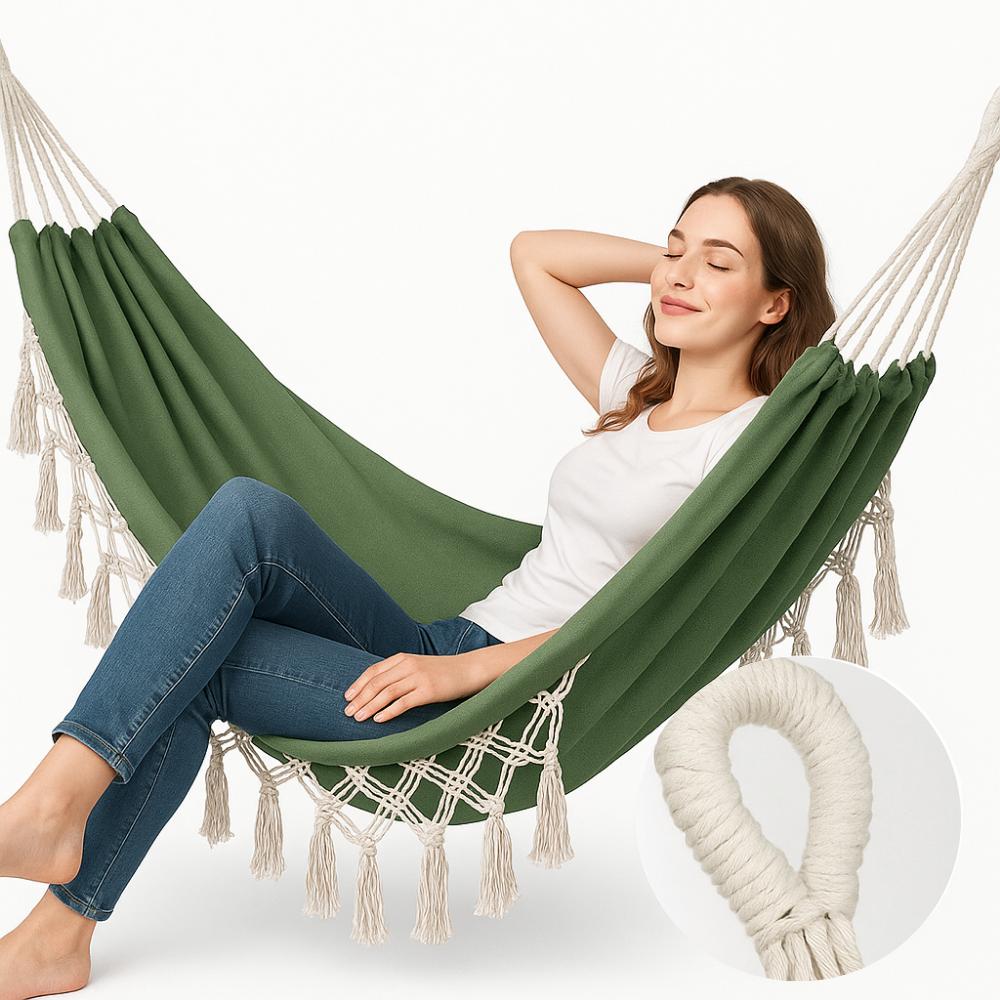 Boho Garden Hammock Brazilian Macrame Two-person Green Large Lounger Xxl
