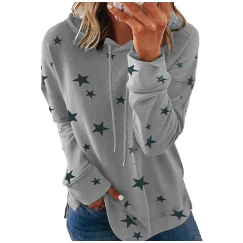 Women S Plus Size Loose Fit Star Print Hooded Sweatshirt