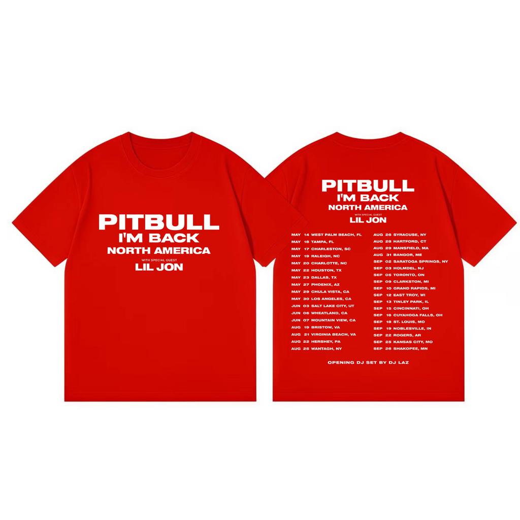 Rapper Pitbull Im Back Tour 2026 T-Shirt Herren Damen Hip Hop Mode Kurzarm T-Shirts Sommer Freizeit Locker Baumwoll T-Shirts