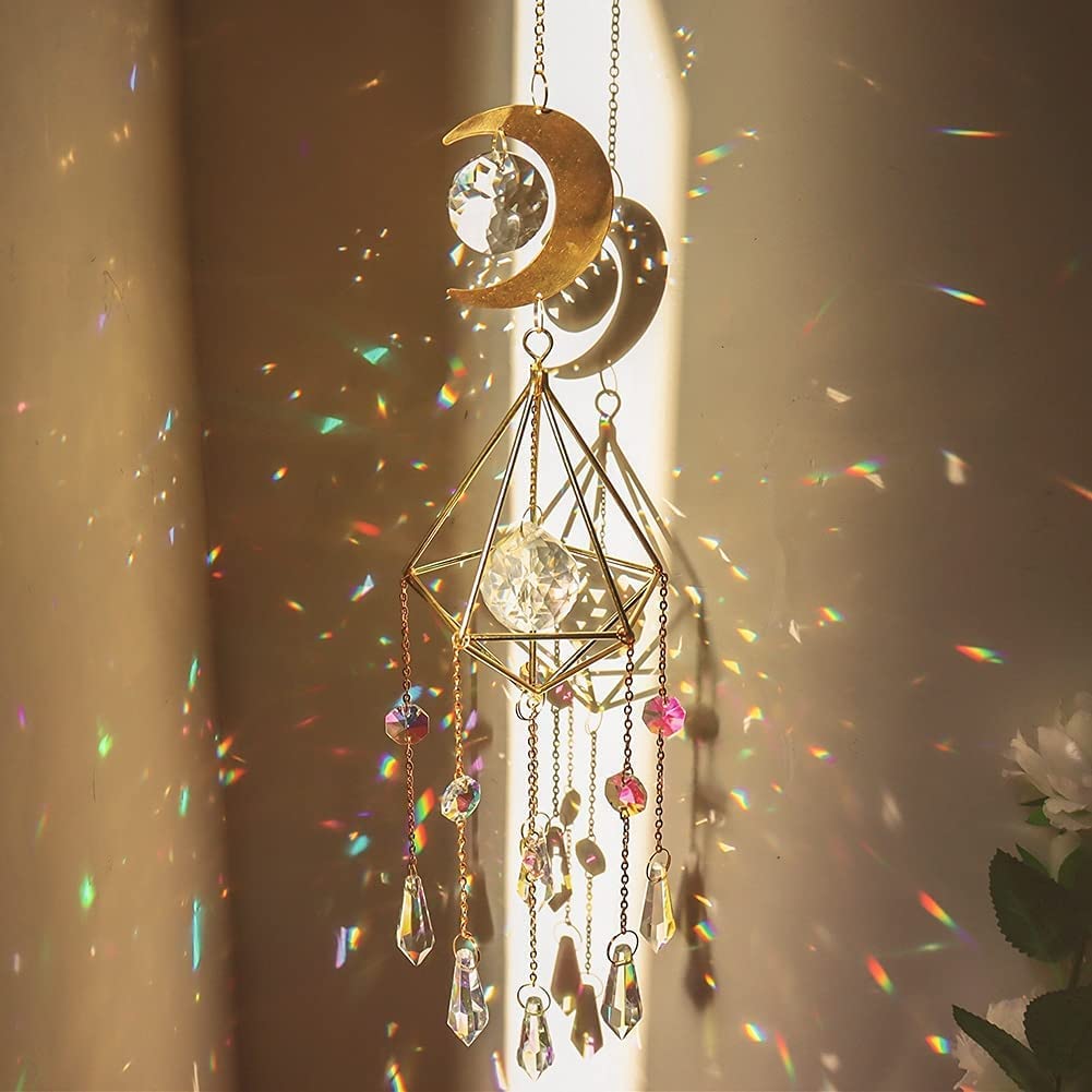 Crystal Large Wind Chime Moon & Suncatcher Handmade Garden Hanging Pendant for Window Curtains and Home Decor (Color: Ball)