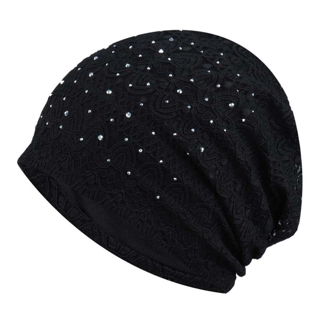 Ethnic Style Warm Bonnet Caps Rhinestones Hijab Turban Cap Casual Lace Beanie Hats  Autumn Spring