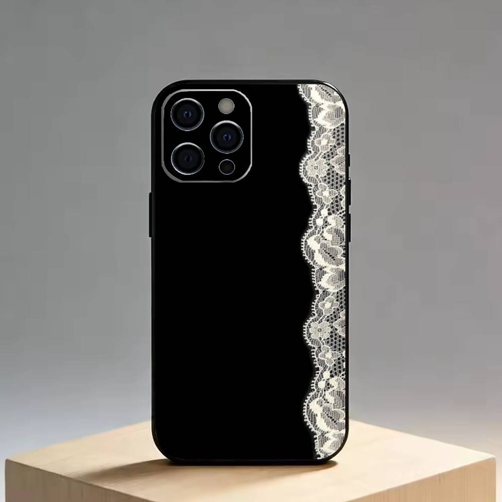 Lace Phone Case For iPhone 17,16,15,14,13,12,11 Plus,Pro Max,XS,Soft Silicone Black Cover