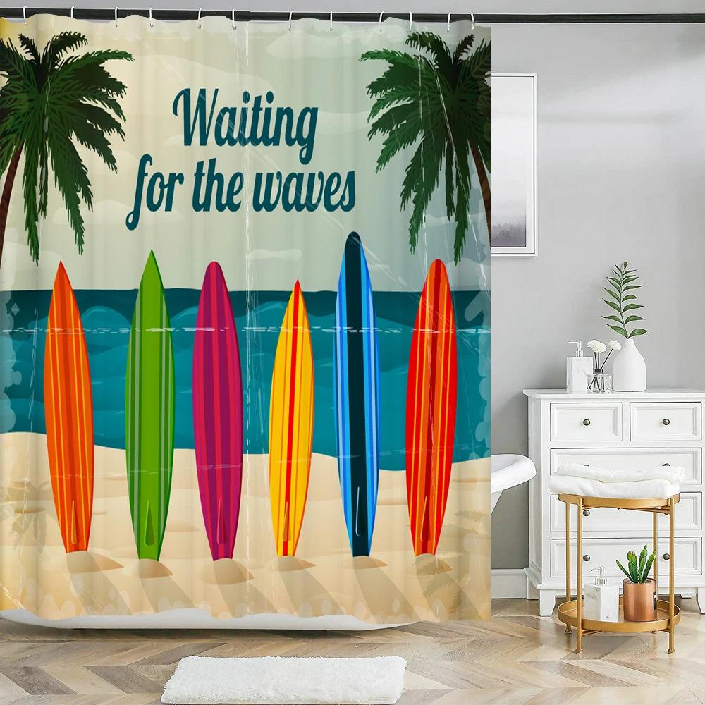 Waterproof Shower Curtain For Bathroom Sunny Sea Beach landscape Print Bathtub Curtains Polyester Bathroom Curtain with 12 Hooks