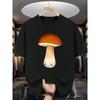 European Size Men' Realistic Mushroom Print T-Shirt - Casual Short Sleeve Round Neck Summer Top with Mushroom & Detailing, Soft Casual Attire