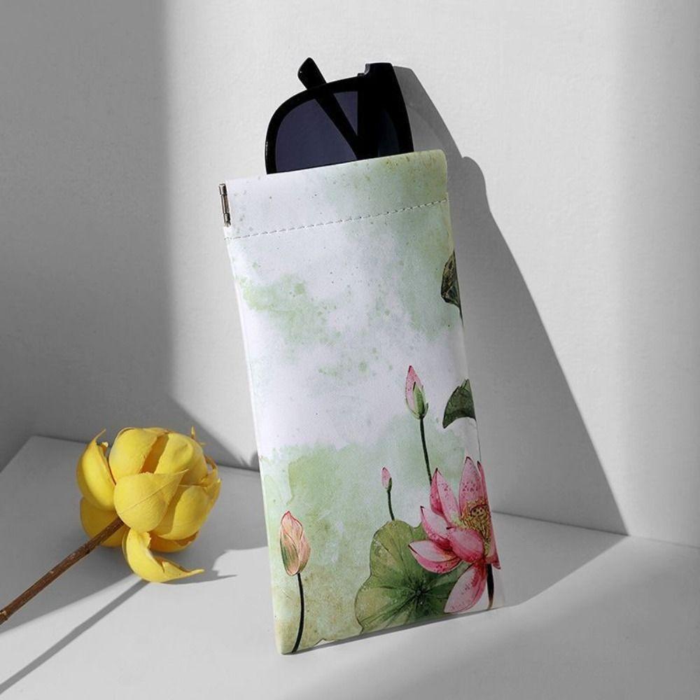 Lattice Self-closing Glasses Bag PU Leather Flower Storage Bag Lotus Sunglass Bag  Jewelry Packing