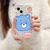 Blue love bear is suitable for iPhone17promax cartoon mobile phone case Apple 16 large hole 14/13 transparent 15.