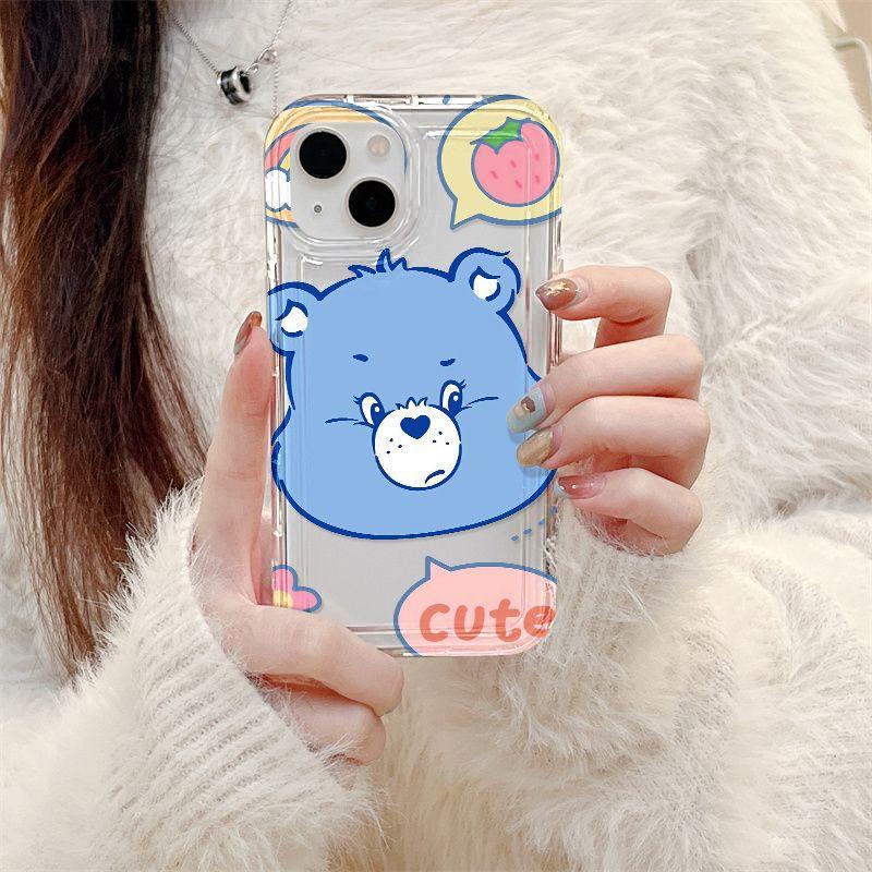 Blue love bear is suitable for iPhone17promax cartoon mobile phone case Apple 16 large hole 14/13 transparent 15.