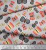 Soimoi Gray Japan Crepe Satin Fabric Butterfly Butterfly Print Fabric by Metre 42 Inch