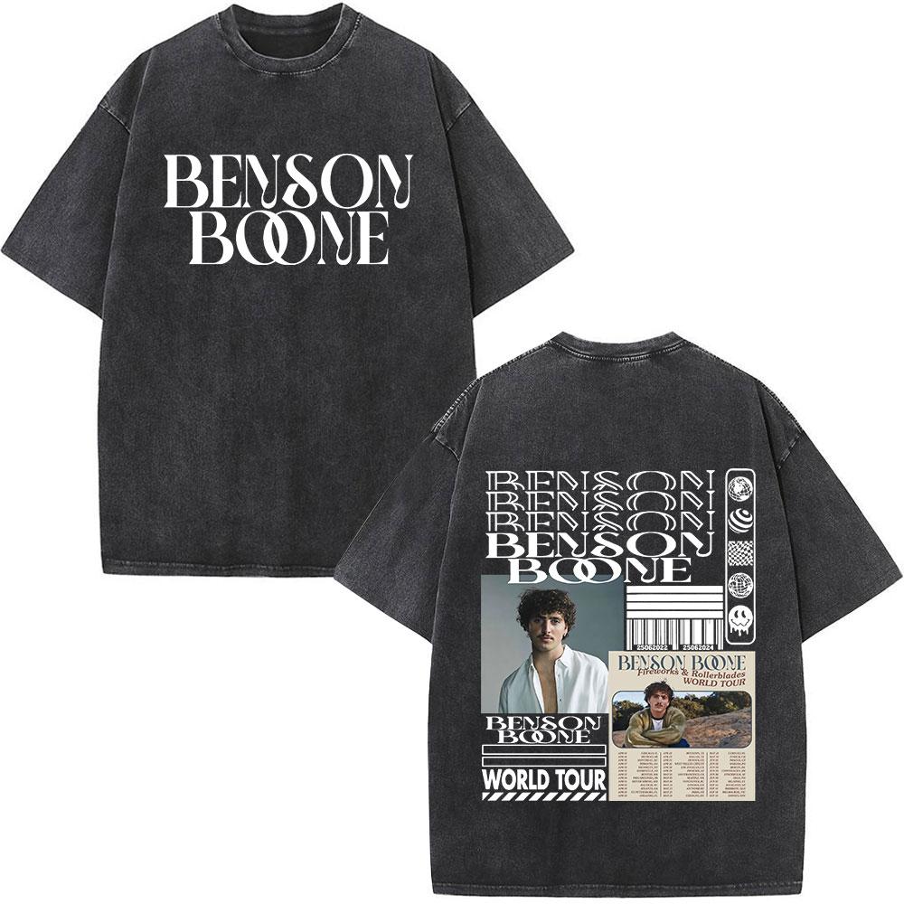 Benson Boone Sunflower T-shirt Fireworks & Rollerblades Tour Vintage Washed T-shirts Men Women Cotton Short Sleeve T Shirt Gift