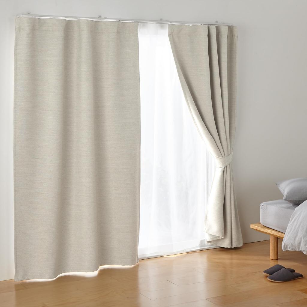 MUJI and 100cm Wide X 178cm Product 84345999 Flame-Retardant Light-Blocking Double-Weave Non-Pleated Curtains, Beige, Long, Number
