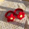 Festive Red Flower Knitted Wool Hair Scrunchie for Girls - Cute and Fashionable New Year Accessory
