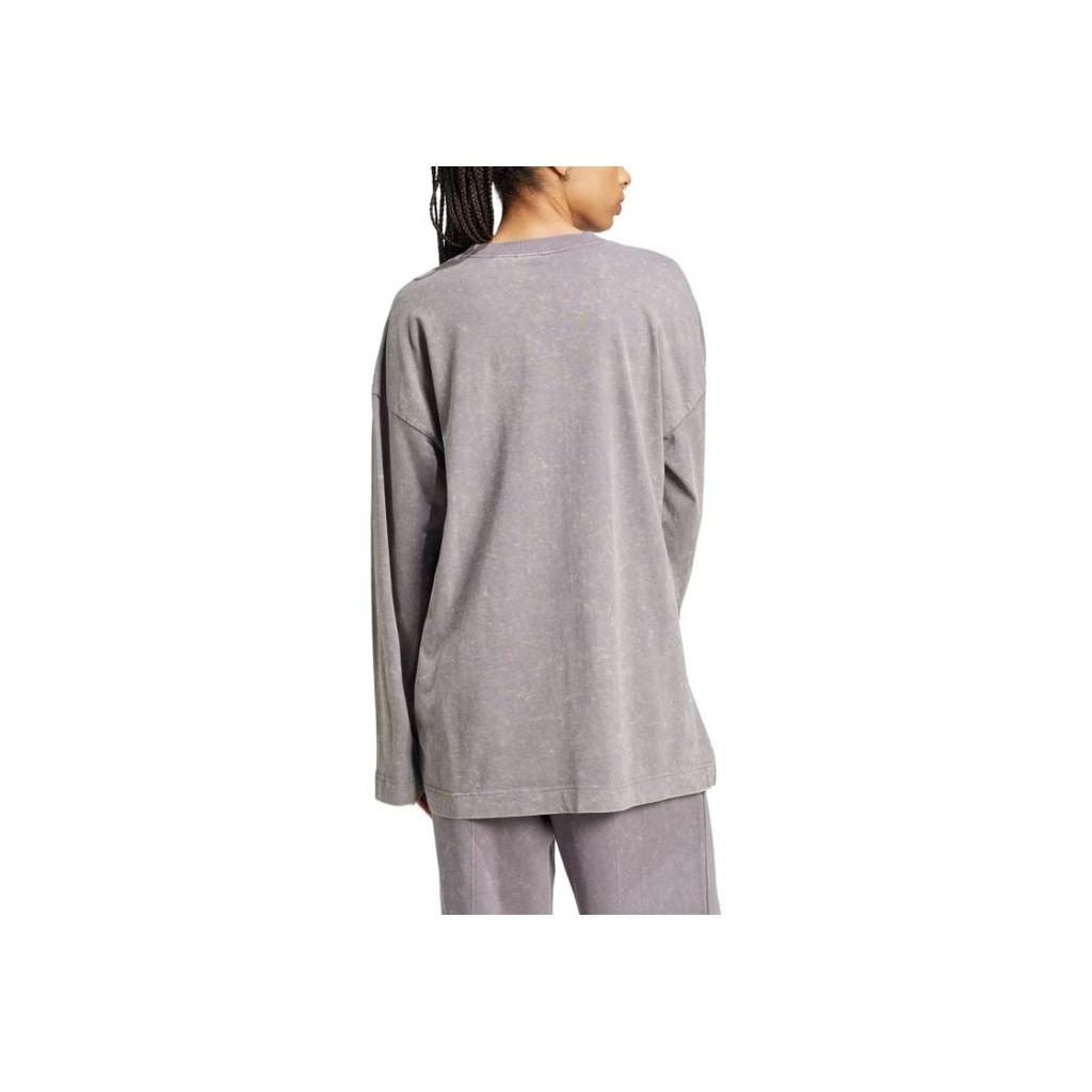 Adidas Originals Premium Essentials Washed Top Soft Comfortable Loose Long Sleeve T-Shirt Women Tops Shadow-Grey IY7400