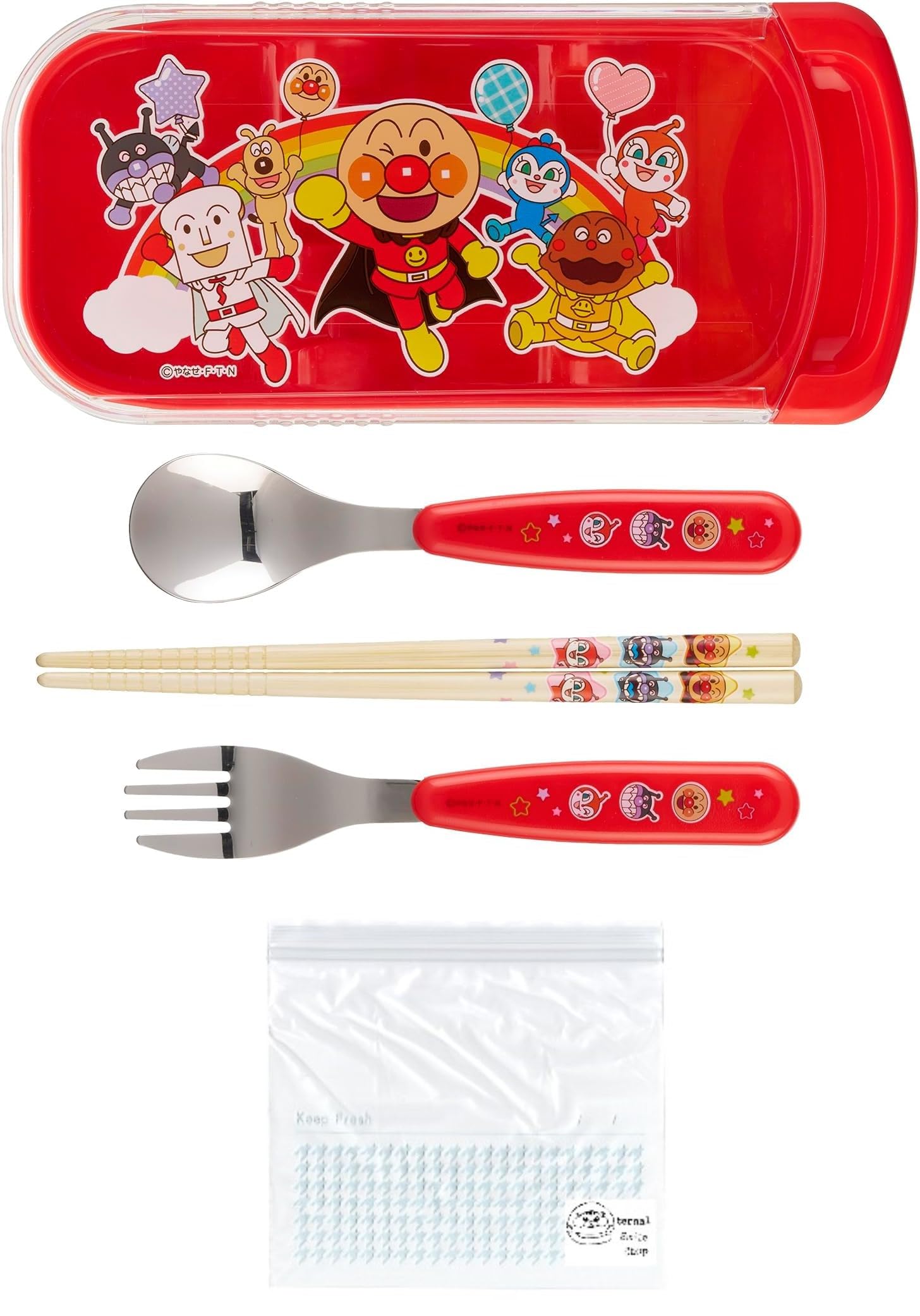 

Anpanman Trio Set: Chopsticks, Spoon, Fork, Bento Chopsticks Case, Slide-Type Chopsticks, Red (Trio Set, Freezer Bag)