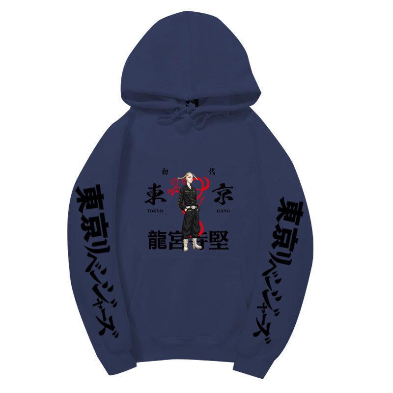 Tokyo Revengers Hoodie with Ryuguji Ken Print, Long Sleeve Pullover Sweatshirt, Anime Street Casual Unisex Sweatshirt with Japanese Text Sleeves