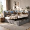Sofa rozkładana 140x190 cm z hydraulicznym schowkiem, łóżko tapicerowane, łóżko dzienne, sofa rozkładana z LED, USB i oparciem, aksamit, szara
