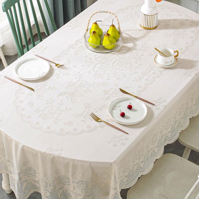 European PVC Tablecloth Flower Pattern Stamping Desk Mat Waterproof Oil Resistant Easy Maintain Oval Dining Tables Pad
