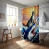 Cat and Shark Shower Curtain  Epic Ocean Wave Design Unique Waterproof Bathroom Decor Funny Animal Theme Blue Orange