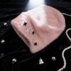 New% rabbit fur knitted pullover hat children's autumn and winter warm and cold-proof handmade rhinestone bag head knitted hat customization