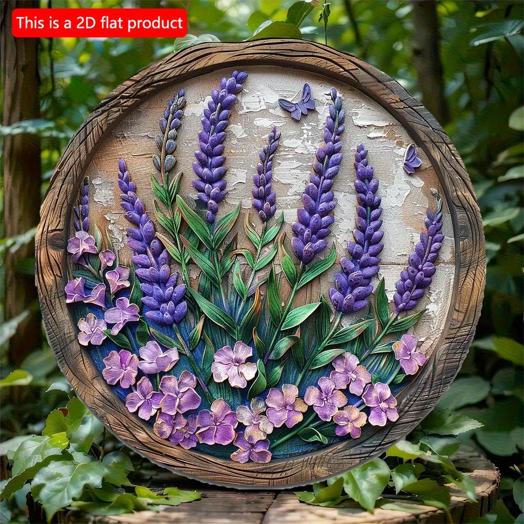 2d Flat 20*20cm, Round Wooden Lavender Sign, Entrance Decor Gift, Lavender Theme, for Bar, Club, Home, Room Wall Decor.
