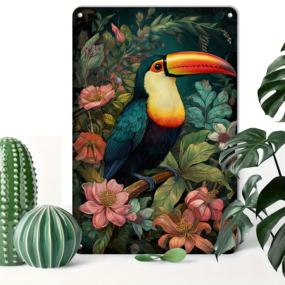 x Inch Vintage Parrot Jungle Iron Sign Colorful Floral Leaf Design Home Bar Decor