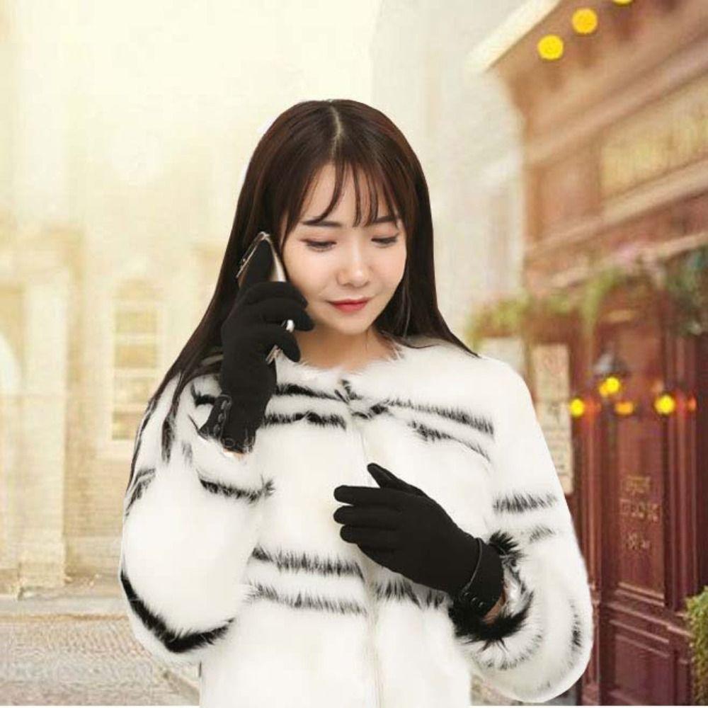 Five Finger Simple Velvet Gloves  Cycling Driving Gloves Full Finger Mittens  Girls