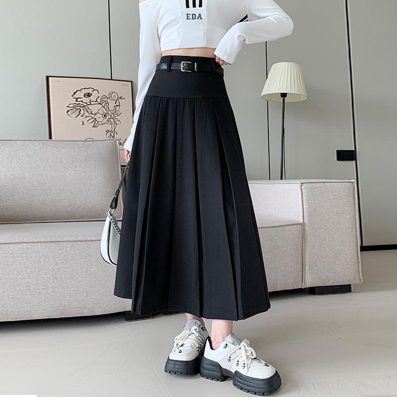 Skirts Women Thicken Pleated Length Solid Simple Classic Graceful Popular Young Stylish Cool Korean Style