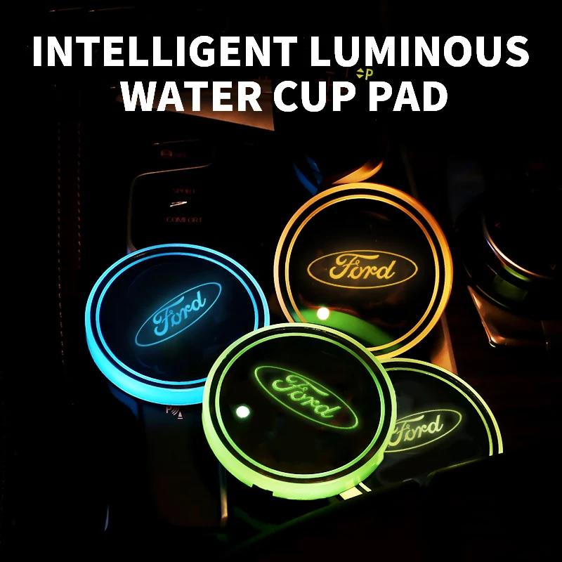 Autoaufkleber Bunt Universell LED Auto Becherhalter RGB Licht Matte Pad Für Ford Fiesta Ranger Fusion Mondeo Mustang Transit Auto Ac