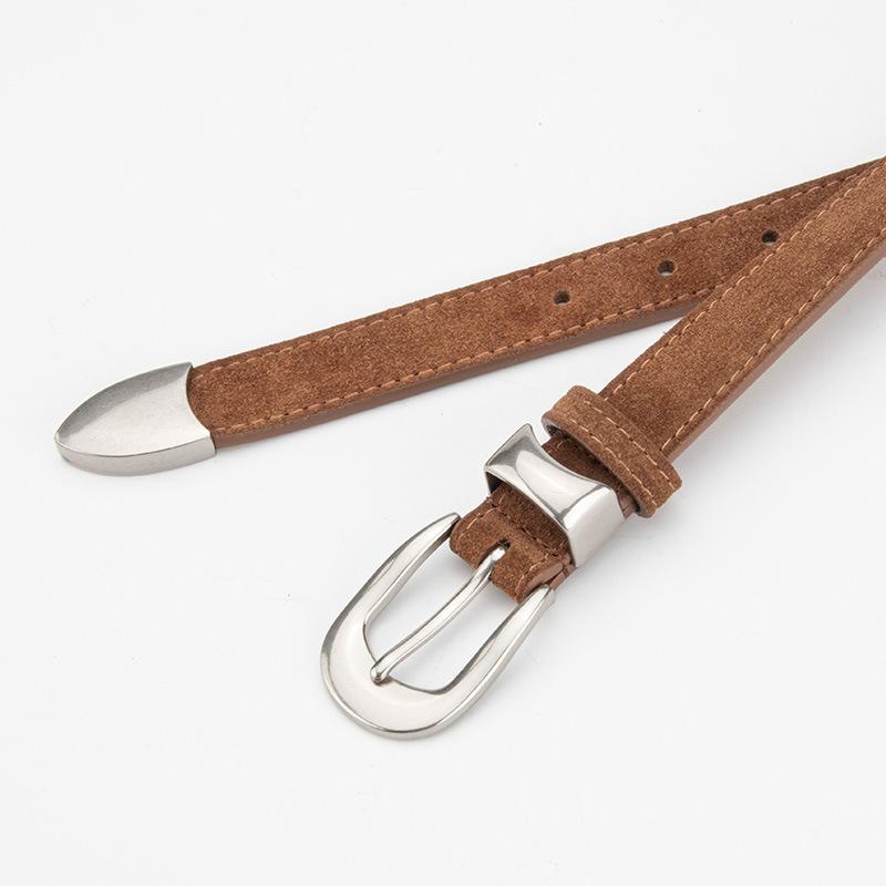 Fashion Belt Women's Korean Style Matte Reverse Velvet Versatile Jeans Decoration Personalized Retro Fashionable Genuine Leather Belt for Women