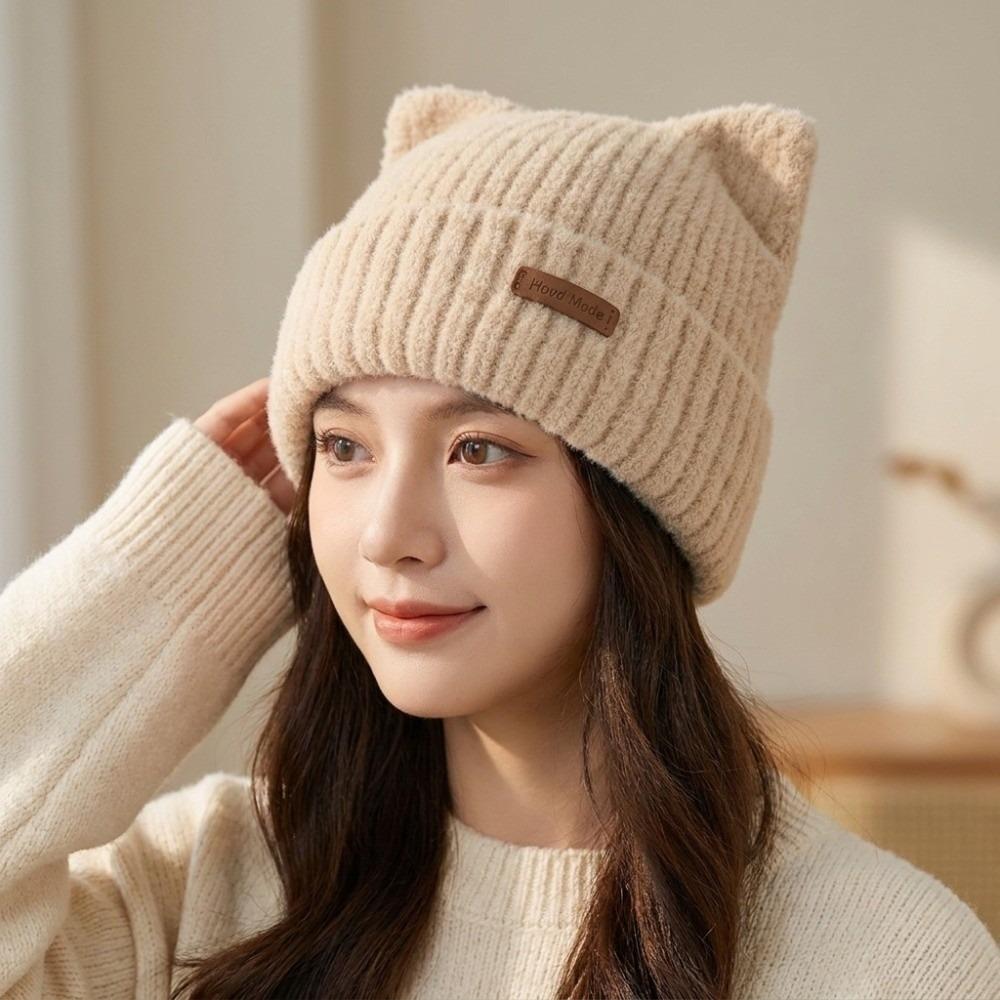Warm Cat Ear Beanie Soft Face Slimming Cap Kawaii Winter Knitted Hat Women