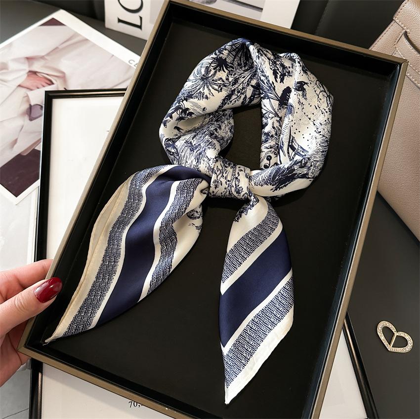 2024 New Simulated Silk Print Square Scarf Luxury Brand Thin Breathable Neck Scarf Boho Style Sunscreen Headscarf For Women