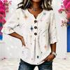 Womens Plus Size V Round Neck Mid Sleeve Front Button Trendy Casual Loose Everyday Ladies Blouse