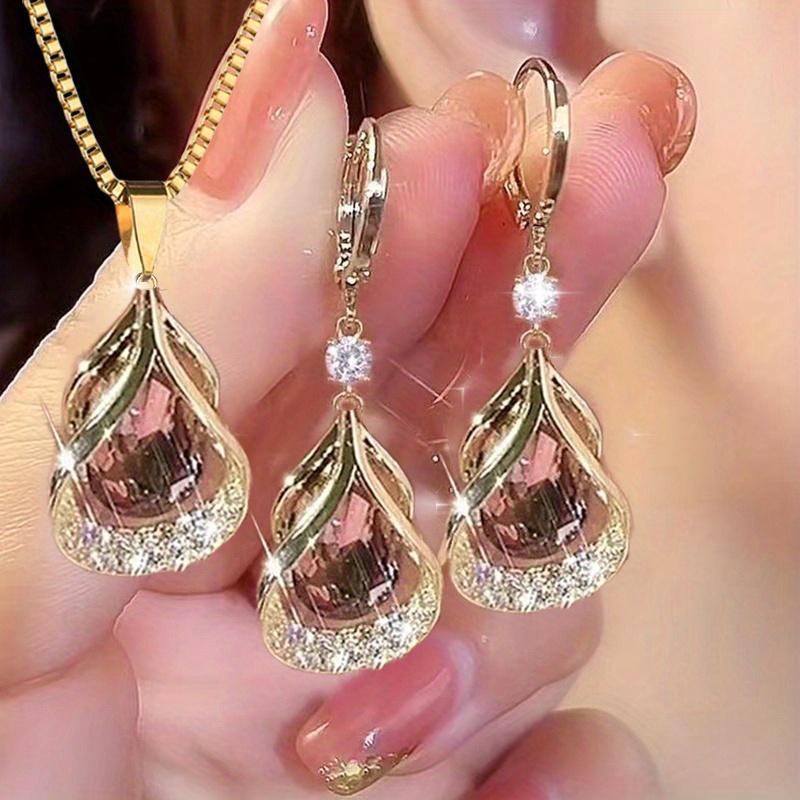 1 Set Elegant and Stylish New Cat's Eye Geometric Earrings & Necklace Drop Pendant Jewelry Set - Versatile, Delicate Gift for Valentine's Day