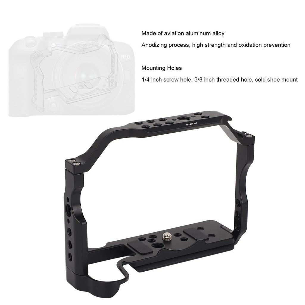 Camera cage for R10 mirrorless aluminum video rig with Arca 38mm slide screw cold shoe mount camera, slot, 1/4" 3/8" holes,