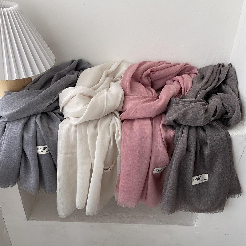 Literary Cotton and Linen Solid Color Scarf Women's Shawl Summer Desert Sunscreen Sunshade Travel Long Silk Fashion Trend