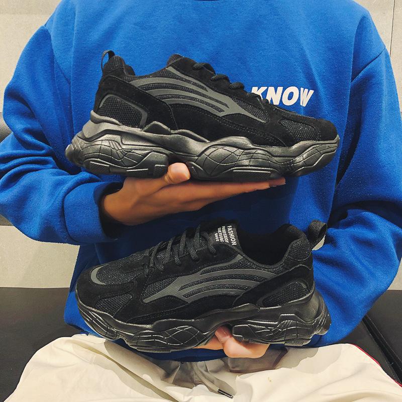 Мужская обувь, осенняя новая спортивная обувь для отдыха, дышащая старая обувь, увеличивающая рост, мужская обувь, летняя обувь Ins Tide 39 чёрный