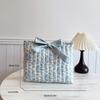1PC Floral Quilted Makeup Bag with Bow Large Capacity Multifunctional Practical Lightweight College Style Unsealed Lined Purse