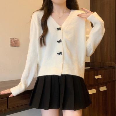 V-neck Fashionable Loose and Versatile Knitted Cardigan for Women's Autumn and Winter New Thin Short Sweater Top for Women