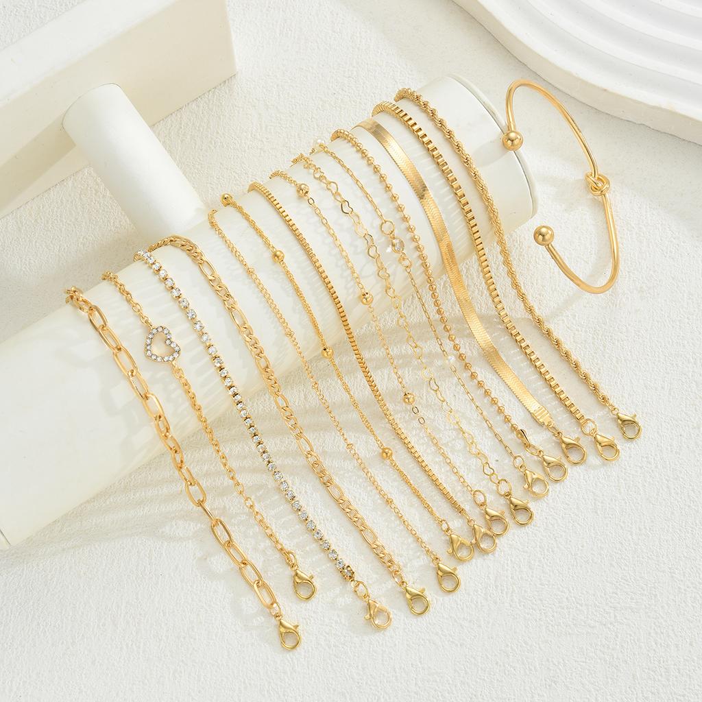 Mode Elegante Hart Zirconia Bedel Armband Sets voor Vrouwen Vintage Minimalistisch Multi-Element Gedraaide Ketting Metalen Armbanden Sieraden