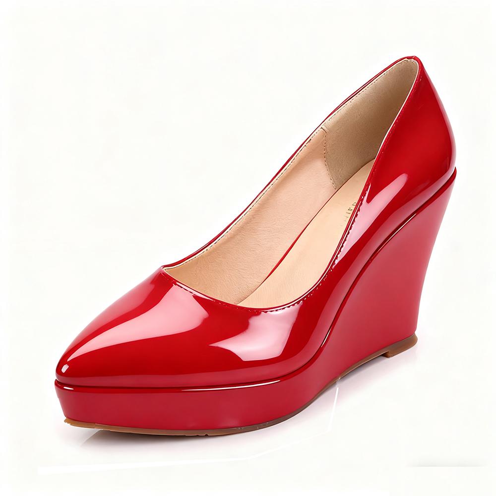  wedges heel shoes for women pointed toe slip on platform ladies high heel dress pumps work party dacning wedding shoes