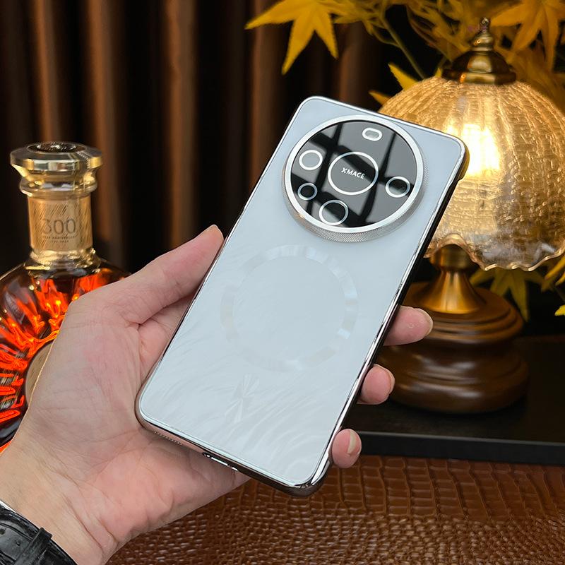Applicable to Huawei mate70pro mobile phone case borderless feather yarn pattern mate60pro magnetic suction anti-drop Internet celebrity shell