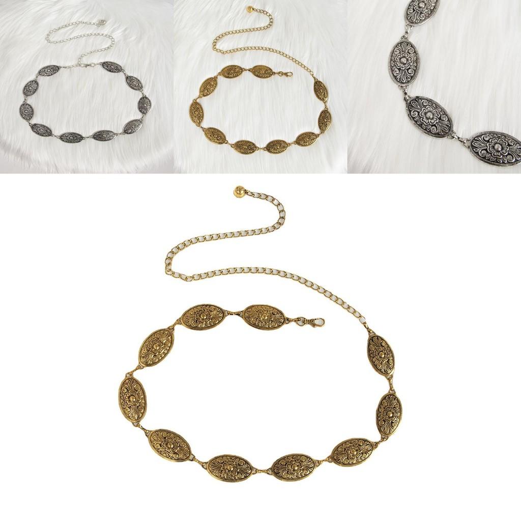 Vintage Metal Womens Waist Chain With Carved Flower Design For Boho Style
